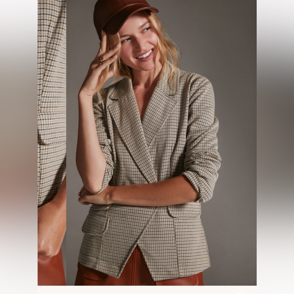 Anthropologie Plaid Blazer - Cream and Black